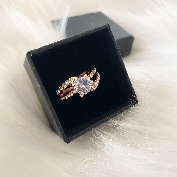 Ring 18K Rose Gold Diamond 5 7 - Picture 13 of 15